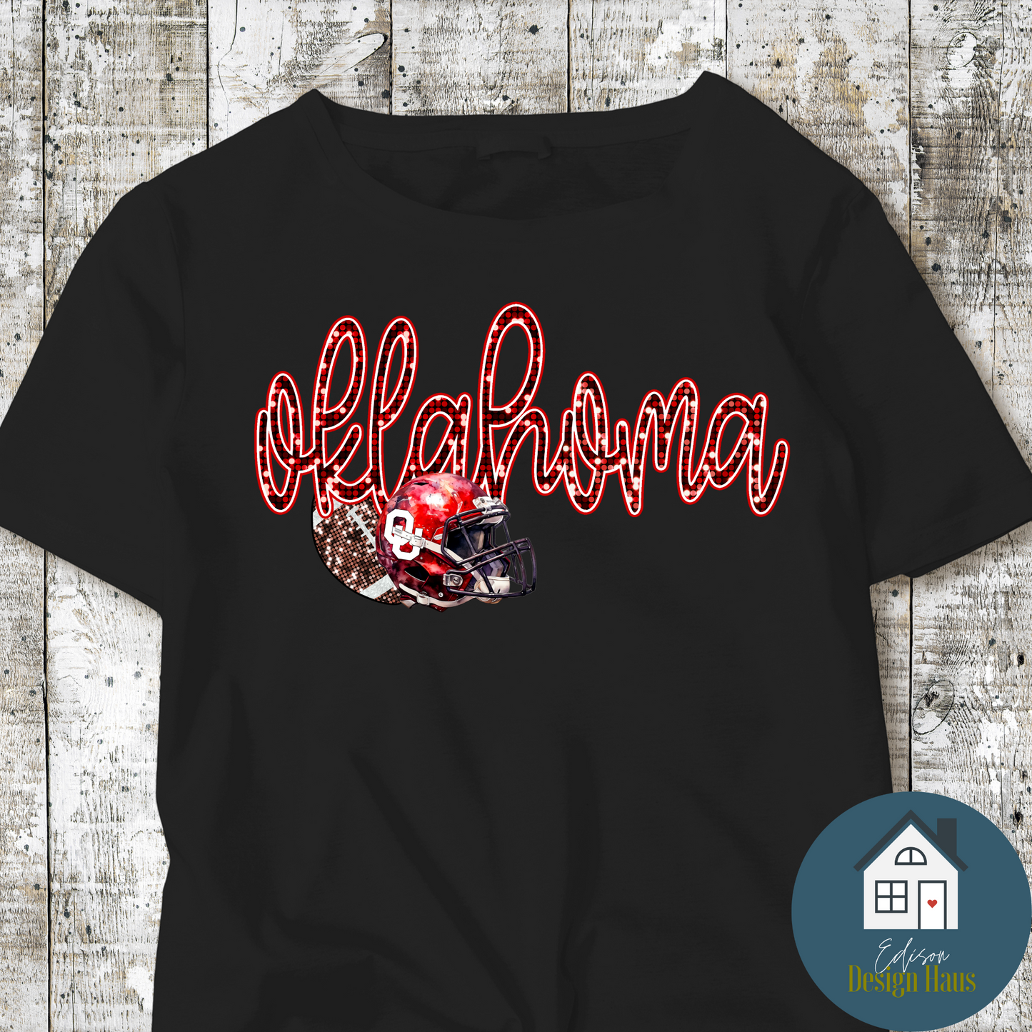 Oklahoma Text & Helmet Tee | Oklahoma | Basketball | Football | Gameday T-Shirt or Hoodie