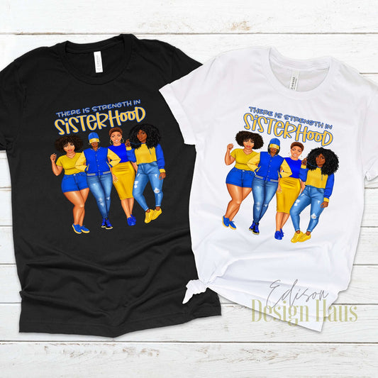 Strength In Sisterhood, Sorority T-Shirt, Greek (Blue/Yellow)