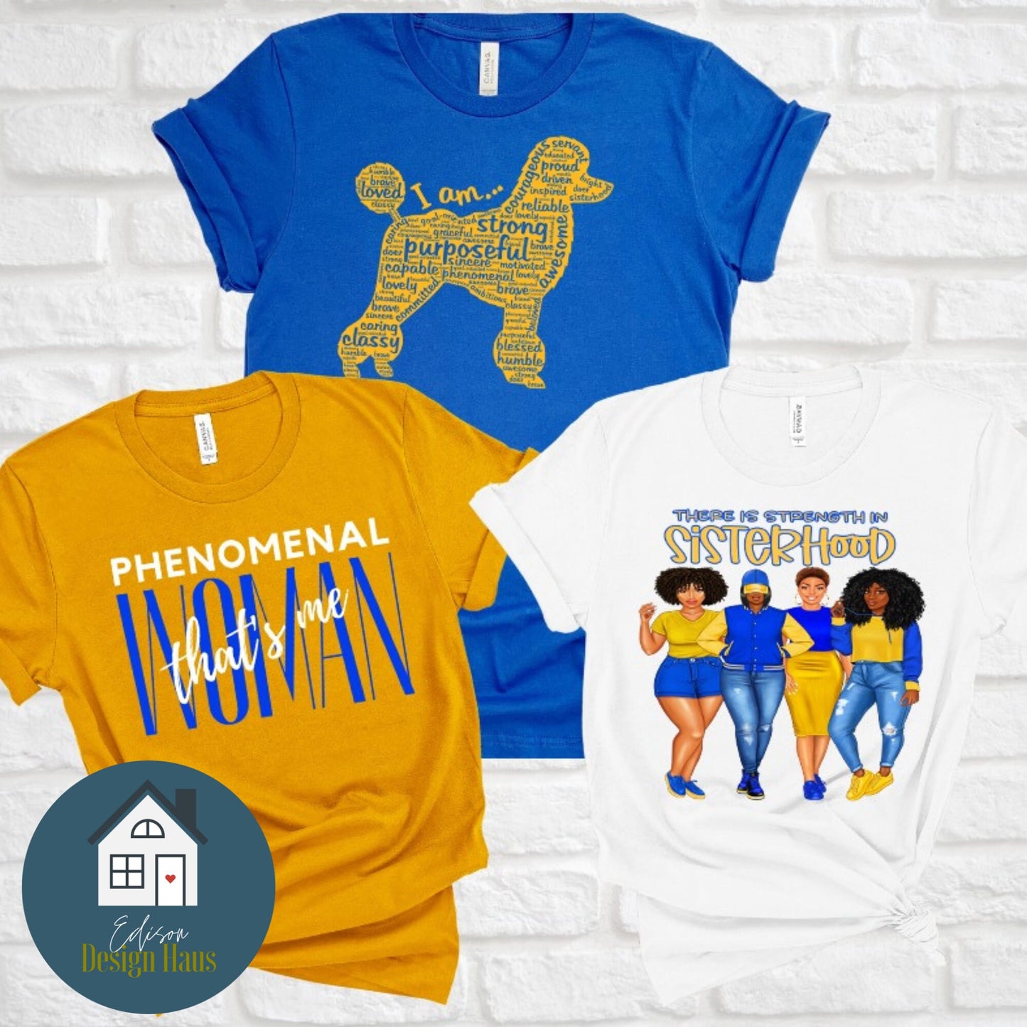 Strength In Sisterhood, Sorority T-Shirt, Greek (Blue/Yellow)