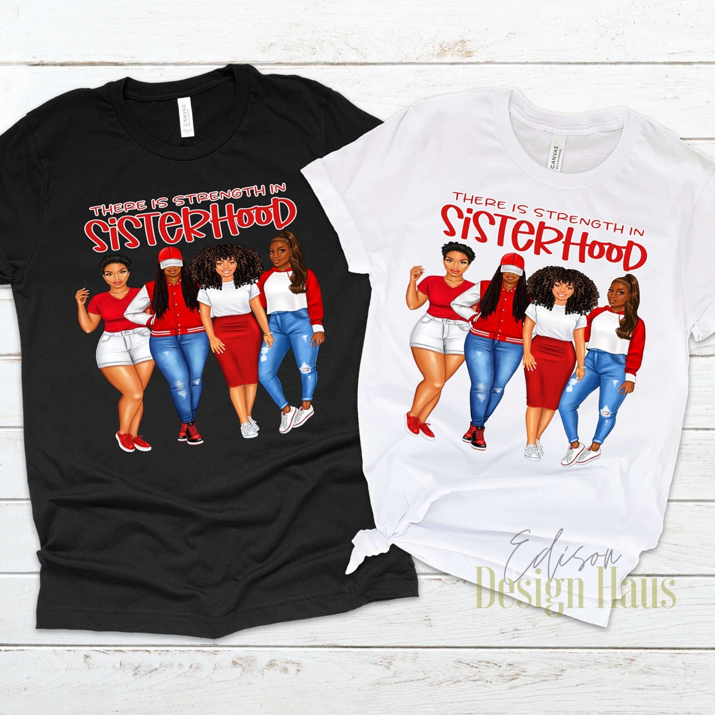 Strength In Sisterhood, Sorority T-Shirt (Red/White)