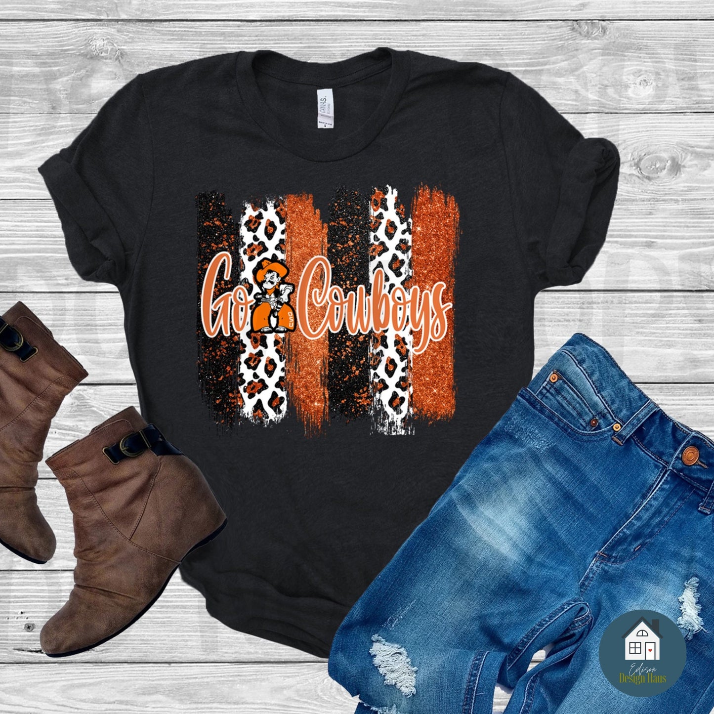 Go Cowboys Football, Orange and Black Gameday T-Shirt